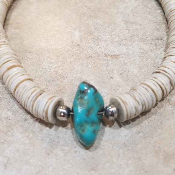 Vintage 70's Pooka Shells Silver Turquoise - Picture 3 of 5